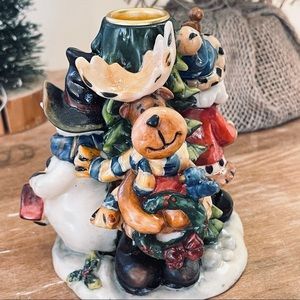 Adorable Christmas Candle holder with Santa, moose and snowman from Uk